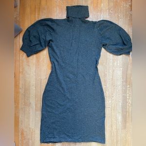 Grey puff-sleeve turtleneck dress